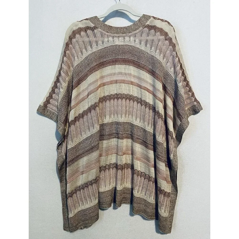 Chicos Sweater Womens XL Metallic Striped Open Front Ruana Kimono Wrap Boho